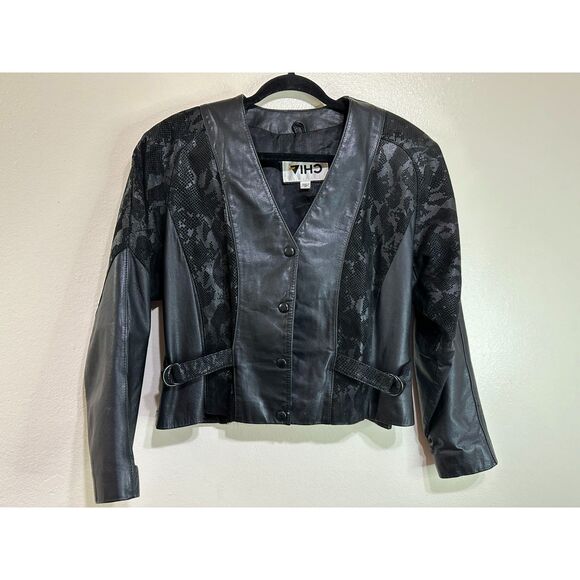 Vintage Chia Women's Leather Cropped Textured Jacket Size M - Picture 1 of 6